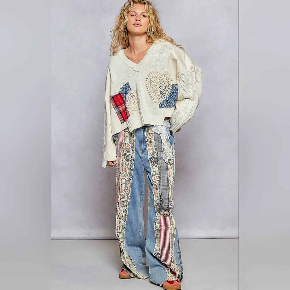 #801 POL Patchwork Detailed Oversized Sweater - Picture 8 of 8